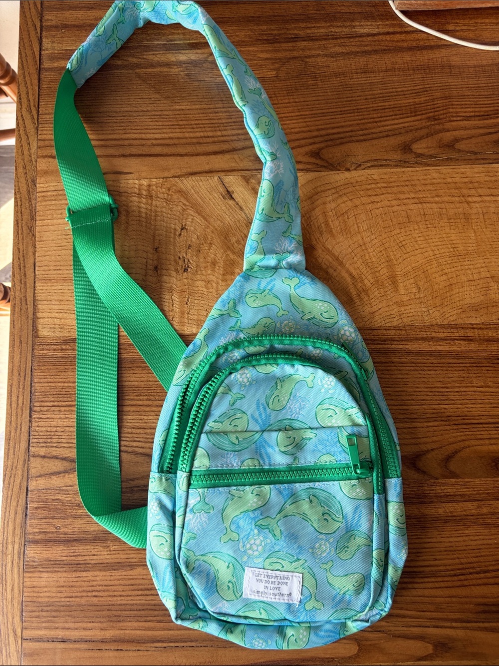 Whale Print Crossbody Sling Bag in Aqua Green